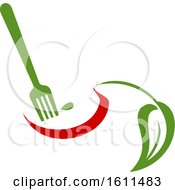Poster, Art Print Of Vegetarian Food Design With A Fork Leaf And Plate