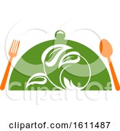 Poster, Art Print Of Vegetarian Food Design With A Spoon Fork And Cloche