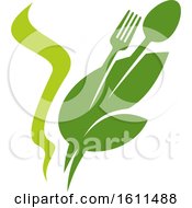 Vegetarian Food Design With A Spoon Fork And Leaves