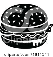 Clipart Of A Black And White Burger Royalty Free Vector Illustration