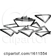 Clipart Of Black And White Dip And Tortilla Chips Royalty Free Vector Illustration