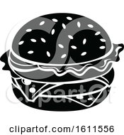 Clipart Of A Black And White Burger Royalty Free Vector Illustration