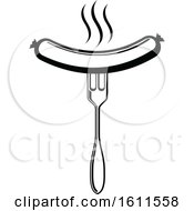 Clipart Of A Black And White Hot Dog On A Fork Royalty Free Vector Illustration