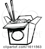 Clipart Of A Black And White Carton Of Noodles Royalty Free Vector Illustration