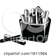 Clipart Of A Black And White Carton Of Fries Royalty Free Vector Illustration