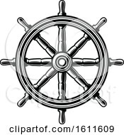 Clipart Of A Black And White Nautical Ship Helm Royalty Free Vector Illustration