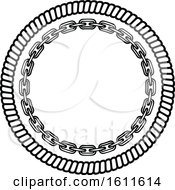 Clipart Of A Black And White Nautical And Chain Frame Royalty Free Vector Illustration