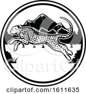 Poster, Art Print Of Black And White Leaping Cheetah And Circle Design