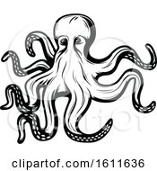 Clipart Of A Black And White Octopus Royalty Free Vector Illustration