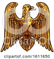 Clipart Of A Gold Heraldic Eagle Royalty Free Vector Illustration