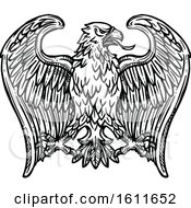 Clipart Of A Sketched Black And White Eagle Royalty Free Vector Illustration