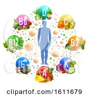 Poster, Art Print Of Silhouetted Person In A Chart Of Vitamins From Produce