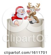 Poster, Art Print Of Christmas Santa Claus And Reindeer Cartoon Sign