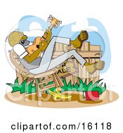 African American Hillbilly Man Leaning Back In A Chair And Playing A Banjo With A Banana And Can At His Feet Clipart Illustration