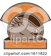 Clipart Of A Boar Mascot Head With Wooden Banners Royalty Free Vector Illustration
