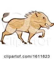 Poster, Art Print Of Wood Grain Textured Wild Boar Marching