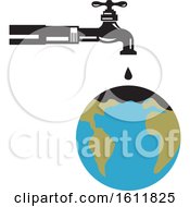 Water Faucet Dripping Oil On A World Globe
