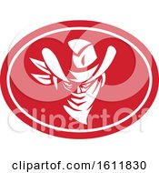 Clipart Of A Cowboy Bandit Face In A Red Oval Royalty Free Vector Illustration