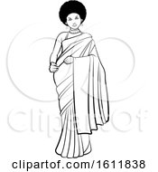 Black And White Woman With An Afro Wearing A Saree