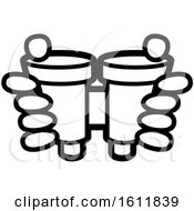 Clipart Of A Lineart Pair Of Hands Holding Binoculars Royalty Free Vector Illustration