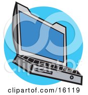 Gray Laptop Computer With A Blue Screen Clipart Illustration