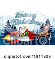 Poster, Art Print Of Santa Rocket Sleigh Merry Christmas Background