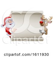 Poster, Art Print Of Santa And Reindeer Christmas Cartoon Sign