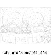 Clipart Of A Black And White Santa Claus Climbing Down A Chimney In The Snow Royalty Free Vector Illustration