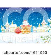 Poster, Art Print Of Santa Claus Climbing Down A Chimney In The Snow