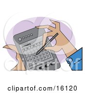Person Marking And Scheduling An Event In The Calendar Of Their Handheld PDA Palm Pilot Clipart Illustration