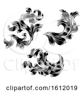 Poster, Art Print Of Heraldic Floral Filigree Pattern Scroll Design Set