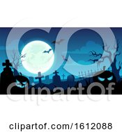 Poster, Art Print Of Blue Halloween Background Of A Cemetery