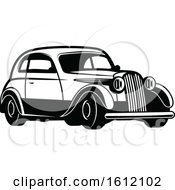 Clipart Of A Black And White Vintage Car Royalty Free Vector Illustration