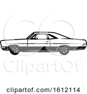 Clipart Of A Black And White Muscle Car Royalty Free Vector Illustration