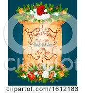 Clipart Of A Christmas Greeting Scroll Royalty Free Vector Illustration