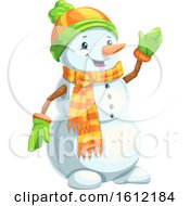 Clipart Of A Christmas Snowman Waving Royalty Free Vector Illustration