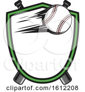 Clipart Of A Flying Baseball In A Shield Over Crossed Bats Royalty Free Vector Illustration