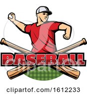 Clipart Of A Baseball Pitcher Over Crossed Bats Royalty Free Vector Illustration