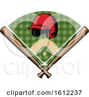 Clipart Of A Baseball Helmet Bats And Field Design Royalty Free Vector Illustration