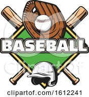 Clipart Of A Baseball In A Glove Over A Diamond And Crossed Bats Royalty Free Vector Illustration