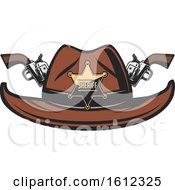 Poster, Art Print Of Star Sheriff Badge On A Cowboy Hat With Crossed Pistols