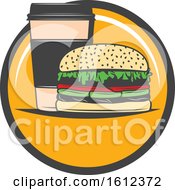 Clipart Of A Burger And Coffee In A Circle Royalty Free Vector Illustration