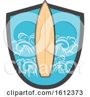 Clipart Of A Surf Board In A Shield Royalty Free Vector Illustration by Vector Tradition SM