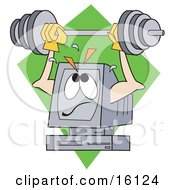 Powerful And Strong Computer Lifting A Heavy Barbell Above His Screen Clipart Illustration