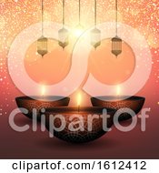 Poster, Art Print Of Diwali Background With Oil Lamps On A Starry Background