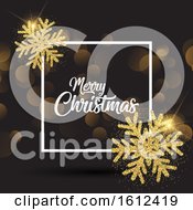Poster, Art Print Of Christmas Background With Glittery Snowflakes And White Frame