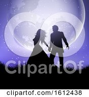 Silhouette Of Wedding Couple Against A Moonlit Sky
