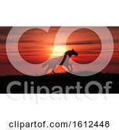 Poster, Art Print Of 3d Horse Running In A Sunset Landscape