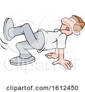 Poster, Art Print Of Cartoon White Man Doing A Stretching Exercise