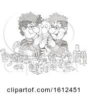 Poster, Art Print Of Grayscale Group Of Men Drinking Shots And Eating